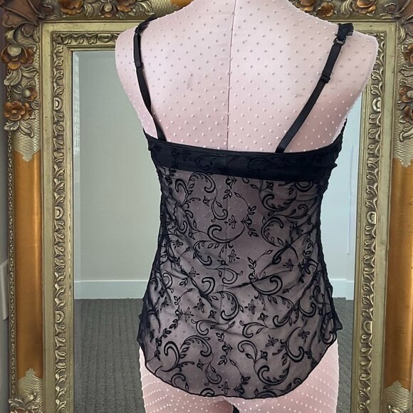 Y2K rampage Sheer Lace Tie Front Ruffle Trim Croset Top Sleeveless Size S Black - Picture 4 of 4